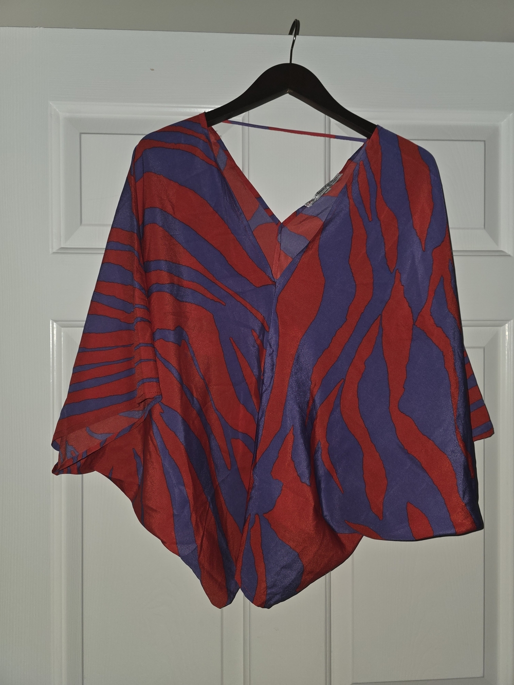 Red & Purple Silk V-Neck Printed Blouse Ramona Larue Sz Small